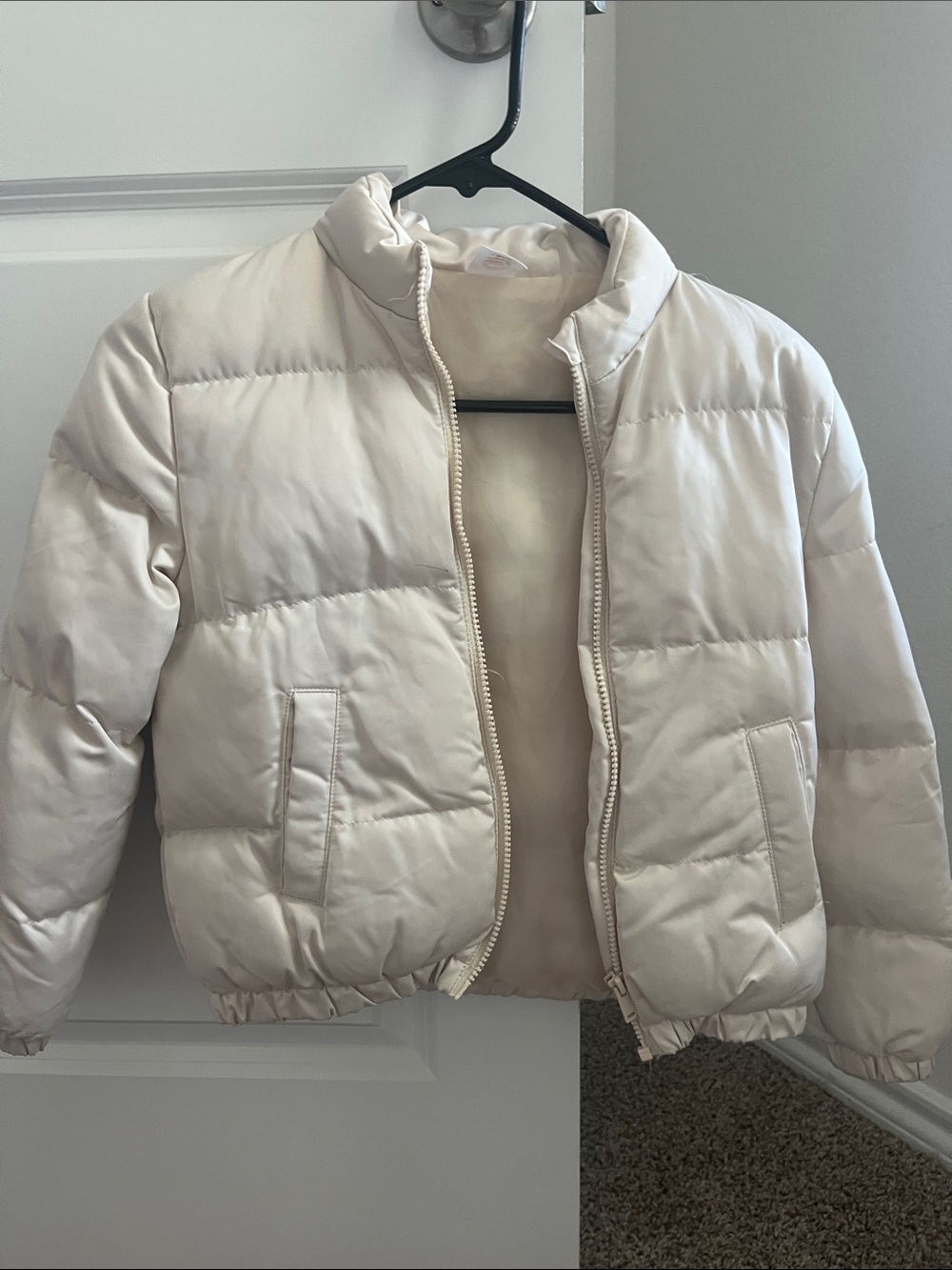 wonder nation Cream Short Puffer Jacket with Stand Collar